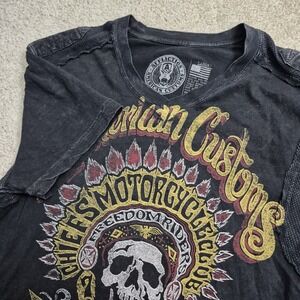 Affliction T Shirt Mens Large Black American Motors Biker USA Metal Rock Logo